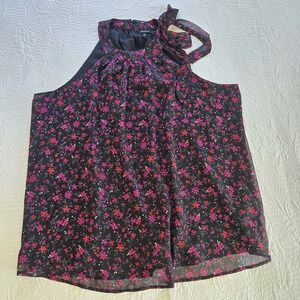 NWT Torrid Crinkle Lurex Chiffon Halter‎ Top Black Floral Flowy Bow 3X 22-24